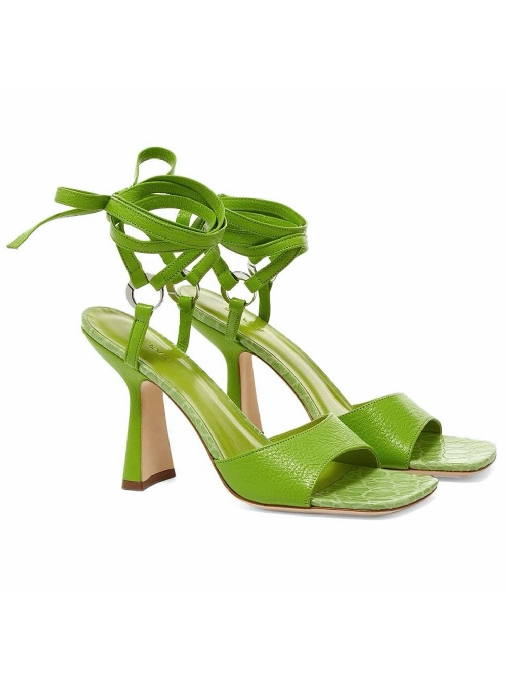 NEW BY FAR GREEN LEATHER WRAP SANDALS